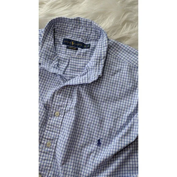 Polo Ralph Lauren Shirt Mens XLT Blue  Gingham Performance Button Down Shirt - Picture 9 of 11